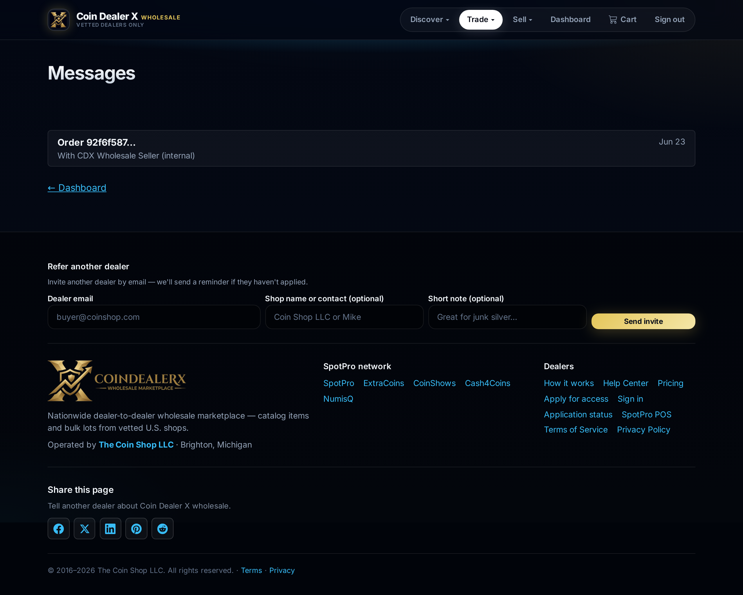 Messages — listing inquiries and order conversations.