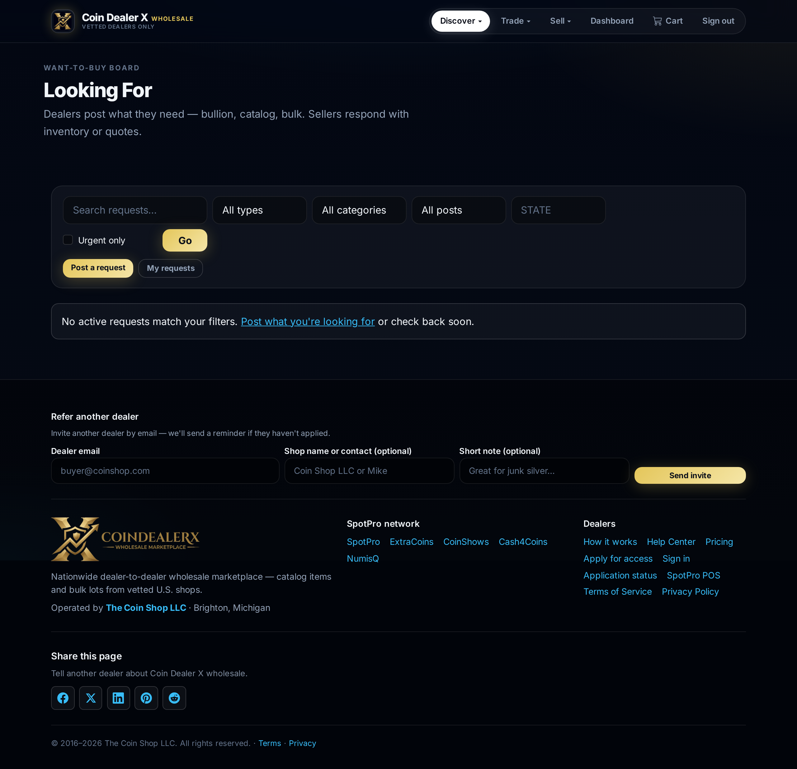 Looking For board — open requests and standing bids.